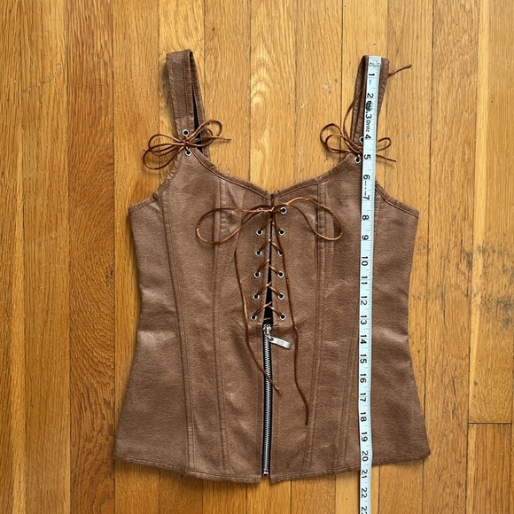 Leather-Look Bodice / Corset Top / Stays Brown Tan Fits Like XS / S Lace Up - Picture 14 of 14